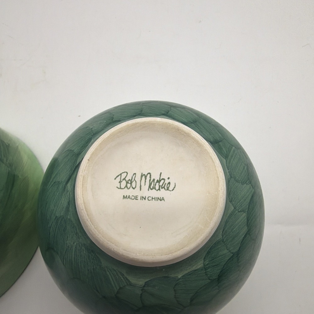 Bob Mackie Cereal Dessert Bowl Pears Grapes Fruit Bright Yellow Green Set Of 2 - Picture 12 of 14